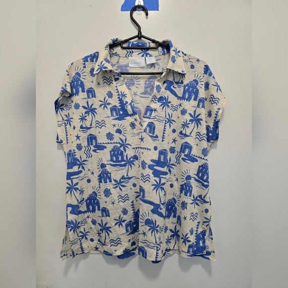 Cynthia Rowley Tops - Cynthia Rowley Blue and White Island Print Blouse